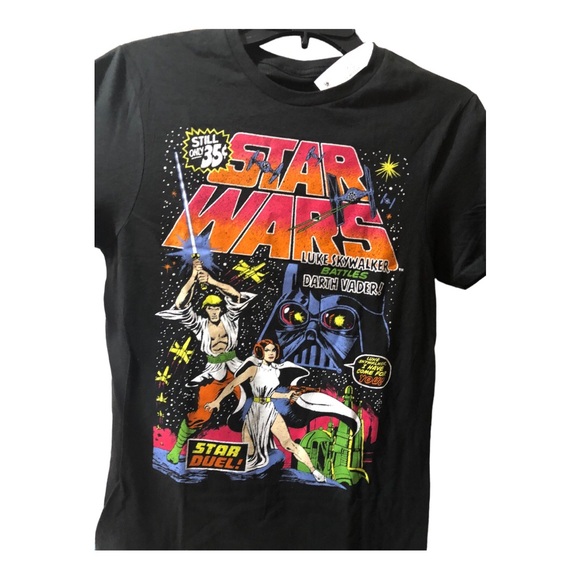 Star Wars Luke Skywalker battles Darth Vader graphic print black t-shirt size S - Picture 9 of 16